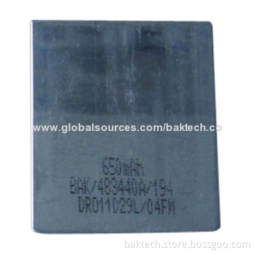 Lithium-ion rechargeable cell, rectangle type, 3.7V 650mAh UL1642 approval